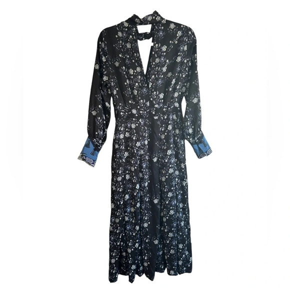 SANDRO BONNY CUT OUT FLORAL SATIN MIDI DRESS - Picture 3 of 10